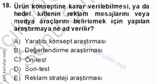 18. soru: Ürün konseptine karar verilebilmesi, ya da hedef kitlenin (reklam mesajlarını veya medya araçlarını belirlemek için y…