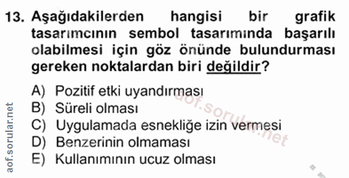 13. soru: Aşağıdakilerden hangisi bir grafik tasarimcının sembol tasarıminda başarılı olabilmesi için göz önünde bulundurması g…