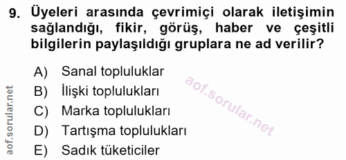 9. soru: Üyeleri arasında çevrimiçi olarak iletişimin sağlandığı, fikir, görüş, haber ve çeşitli bilgilerin paylaşıldığı grupl…