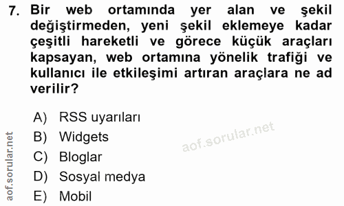 7. soru: Bir web ortaminda yer alan ve şekil değiştirmeden, yeni şekil eklemeye kadar çeşitli hareketli ve görece küçük araçla…