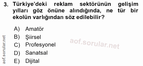 3. soru: Türkiye'deki reklam sektörünün gelişim yılları göz önüne alındığında, ne tür bir ekolün varlığından söz edilebilir? A…