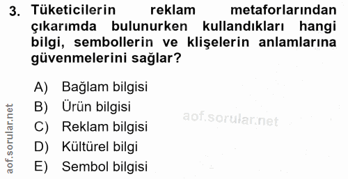 3. soru: Tüketicilerin reklam metaforlarından çıkarımda bulunurken kullandıkları hangi bilgi, sembollerin ve klişelerin anlaml…