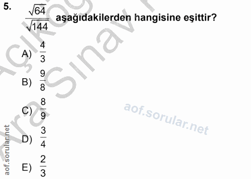 5. soru: V64 aşağıdakilerden hangisine eşittir? V144 A) sina B) C) D) E)