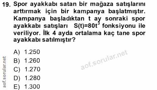 19. soru: Spor ayakkabı satan bir mağaza satışlarını arttırmak için bir kampanya başlatmıştır. lampanya başladıktan t ay sonrak…