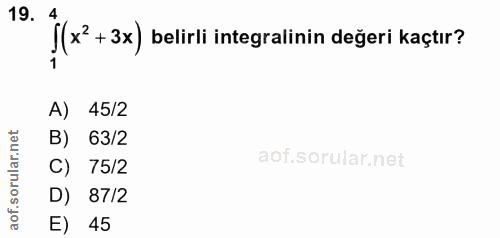 19. soru: (e + x) beti narini deseri etir A) 45/2 B) 63/2 orular.net C) 75/2 D) 87/2 of. E) 45