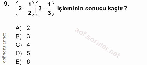 9. soru: 2-1) 3-3 işleminin sonucu kaçtır? A) 2 3 C) 4 D) 5 E) 6