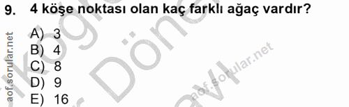 9. soru: 4 köşe noktası olan kaç farklı ağaç vardır? E) 16 fofular.net