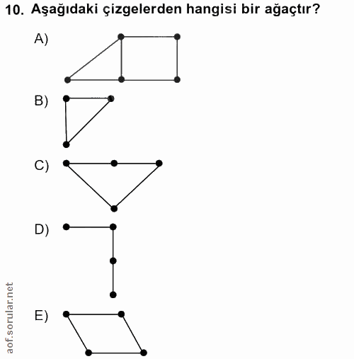 10. soru: Aşağıdaki çizgelerden hangisi bir ağaçtır?