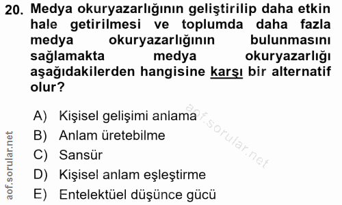 20. soru: Medya okuryazarlığının geliştirilip daha etkin hale getirilmesi ve toplumda daha fazla medya okuryazarlığının bulunma…