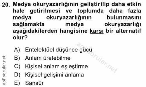20. soru: Medya okuryazarlığının geliştirilip daha etkin hale getirilmesi ve toplumda daha fazla medya okuryazarlığının bulunma…
