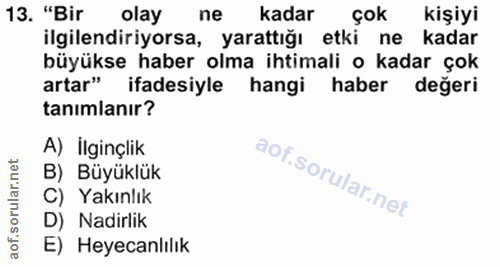 13. soru: "Bir olay ne kadar çok kişiyi ilgilendiriyorsa, yarattığı etki ne kadar büyükse haber olma ihtimali o kadar çok artar…