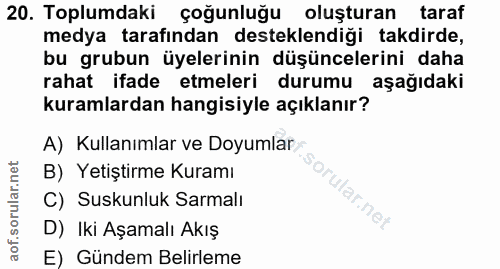 20. soru: Toplumdaki çoğunluğu oluşturan taraf medya tarafından desteklendiği takdirde, bu grubun üyelerinin düşüncelerini daha…