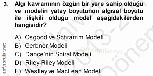 3. soru: Algı kavramının özgün bir yere sahip olduğu ve modelin yatay boyutunun algısal boyutu ile ilişkili olduğu model aşağı…