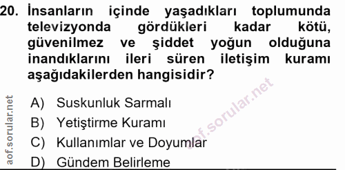 20. soru: Insanların içinde yaşadıkları toplumunda televizyonda gördükleri kadar kötü, güvenilmez ve şiddet yoğun olduguna inan…