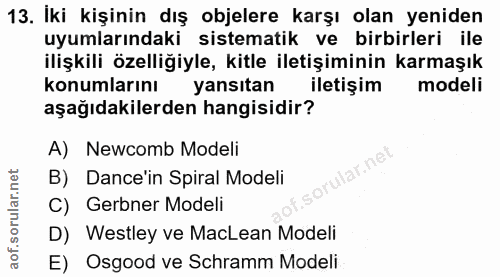 13. soru: İki kişinin dış objelere karşı olan yeniden uyumlarındaki sistematik ve birbirleri ile ilişkili özelliğiyle, kitle il…