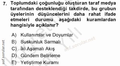 7. soru: Toplumdaki çoğunluğu oluşturan taraf medya tarafından desteklendiği takdirde, bu grubun üyelerinin düşüncelerini daha…