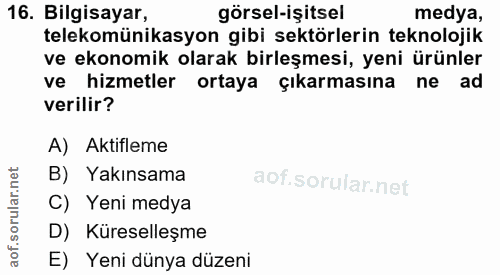 16. soru: Bilgisayar, görsel-işitsel medya, telekomünikasyon gibi sektörlerin teknolojik ve ekonomik olarak birleşmesi, yeni ür…