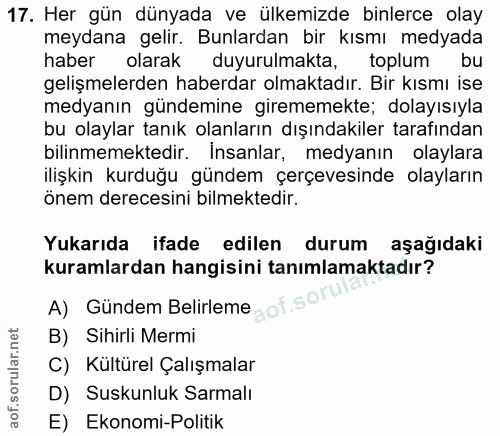17. soru: Her gün dünyada ve ülkemizde binlerce olay meydana gelir. Bunlardan bir kısmı medyada haber olarak duyurulmakta, topl…
