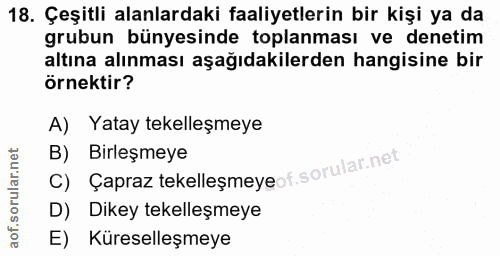 18. soru: Çeşitli alanlardaki faaliyetlerin bir kişi ya da grubun bünyesinde toplanması ve denetim altına alınması aşağıdakiler…