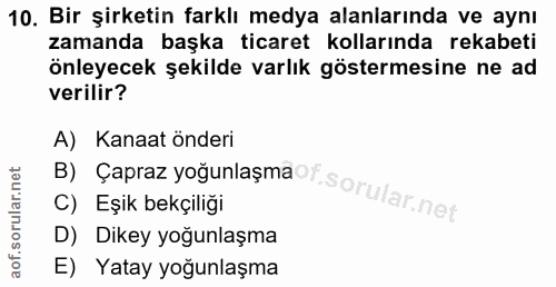 10. soru: Bir şirketin farklı medya alanlarında ve aynı zamanda başka ticaret kollarında rekabeti önleyecek şekilde varlık göst…