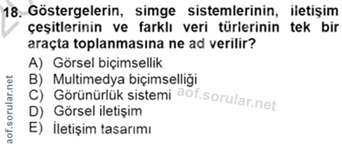 18. soru: Göstergelerin, simge sistemlerinin, iletisim çeşıtlerinin ve farklı veri türlerinin tek bir araçta toplanmasına ne ad…