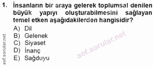 1. soru: İnsanların bir araya gelerek toplumsal denilen büyük yapıyı oluşturabilmesini sağlayan temel etken aşağıdakilerden ha…