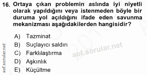 16. soru: Ortaya çıkan problemin aslında iyi niyetli olarak yapıldığını veya istenmeden böyle bir duruma yol açıldığını ifade e…