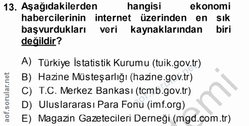 13. soru: Aşağıdakilerden hangisi ekonomi habercilerinin internet üzerinden en sık başvurdukları veri kaynaklarından biri değil…