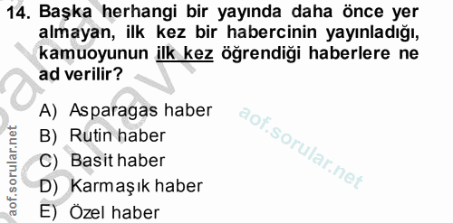 14. soru: Başka herhangi bir yayında daha önce yer almayan, ilk kez bir habercinin yayınladığı, kamuoyunun ilk kez öğrendiği ha…
