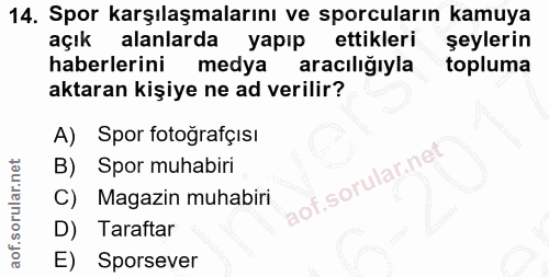 14. soru: Spor karşılaşmalarını ve sporcuların kamuya açık alanlarda yapıp ettikleri şeylerin haberlerini medya aracılığıyla to…