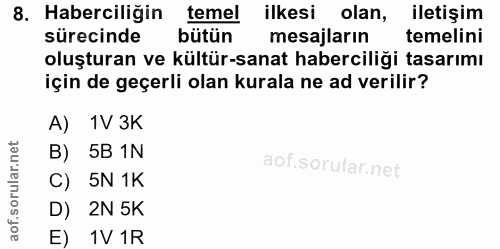 8. soru: Haberciliğin temel ilkesi olan, iletişim sürecinde bütün mesajların temelini oluşturan ve kültür-sanat haberciliği ta…