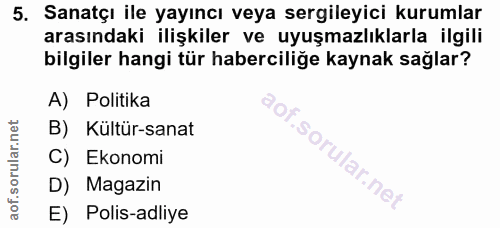 5. soru: Sanatçı ile yayıncı veya sergileyici kurumlar arasındaki ilişkiler ve uyuşmazlıklarla ilgili bilgiler hangi tür haber…
