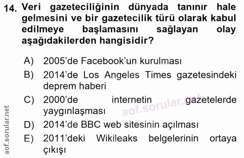 14. soru: Veri gazeteciliğinin dünyada tanınır hale gelmesini ve bir gazetecilik türü olarak kabul edilmeye başlamasını saglaya…