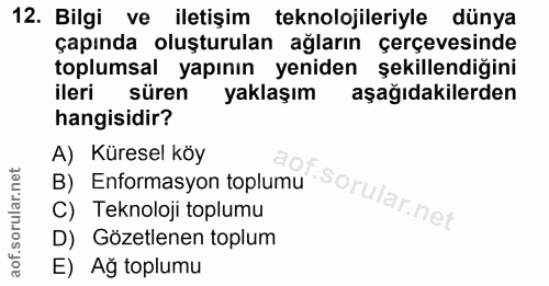 12. soru: Bilgi ve iletişim teknolojileriyle dünya çapında oluşturulan ağların çerçevesinde toplumsal yapının yeniden şekillend…