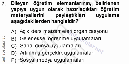 7. soru: Dileyen öğretim elemanlarının, belirlenen yapıya uygun olarak hazırladıkları öğretim materyallerini paylaştıkları uyg…