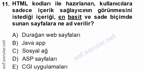 11. soru: HTML kodları ile hazırlanan, kullanıcılara sadece içerik sağlayıcının görünmesini istediği içeriği, en basit ve sade…