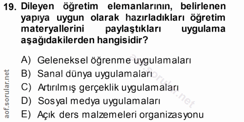 19. soru: Dileyen öğretim elemanlarının, belirlenen yapıya uygun olarak hazırladıkları öğretim materyallerini paylaştıkları uyg…