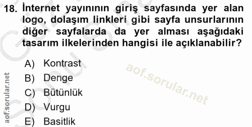 18. soru: İnternet yayınının giriş sayfasında yer alan logo, dolaşım linkleri gibi sayfa unsurlarının diğer sayfalarda da yer a…