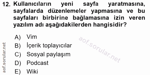 12. soru: Kullanıcıların yeni sayta yaratmasına, sayfalarda düzenlemeler yapmasına ve bu sayfaları birbirine bağlamasına izin v…