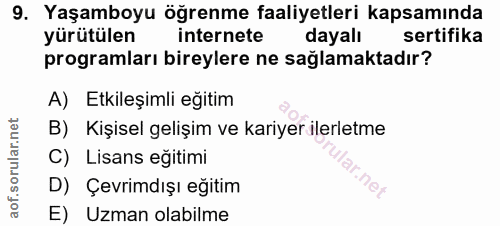 9. soru: Yaşamboyu öğrenme faaliyetleri kapsamında yürütülen internete dayalı sertifika programları bireylere ne sağlamaktadır…