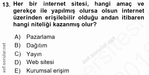 13. soru: Her bir internet sitesi, hangi amaç ve gerekçe ile yapılmış olursa olsun internet üzerinden erişilebilir olduğu andan…