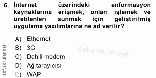 6. soru: Internet üzerindeki enformasyon kaynaklarına erişmek, onları işlemek ve üretilenleri sunmak için geliştirilmiş uygula…