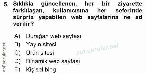 5. soru: Sıklıkla güncellenen, her bir ziyarette farklılaşan, kullanıcısına her seferinde sürpriz yapabilen web sayfalarına ne…
