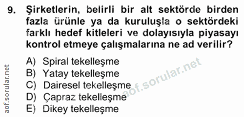 9. soru: Şirketlerin, belirli bir alt sektörde birden fazla ürünle ya da kuruluşla o sektördeki farklı hedef kitleleri ve dola…
