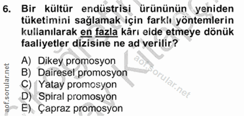 6. soru: Bir kültür endüstrisi ürününün yeniden tüketimini sağlamak için farklı yöntemlerin kullanılarak en fazla kârı elde et…