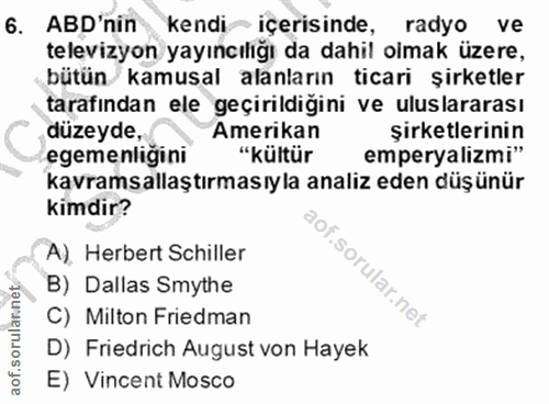 6. soru: ABD'nin kendi~ içerisinde, radyo ve televizyon yayıncılığı da dahil olmak üzere, bütün kamusal alanların ticari şirke…
