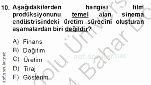 10. soru: Aşağıdakilerden hangisi film prodüksiyonunu temel alan sinema endüstrisindeki üretim sürecini oluşturan aşamalardan b…