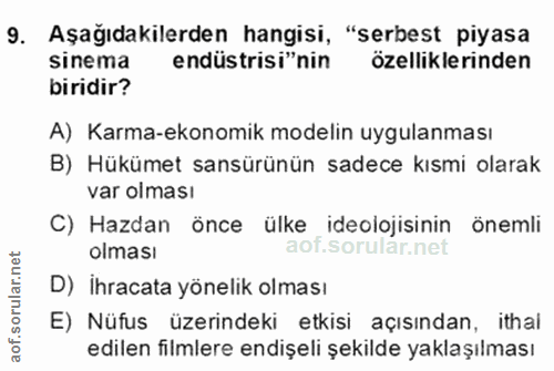 9. soru: Aşağıdakilerden hangisi, "serbest piyasa sinema endüstrisi"nin özelliklerinden biridir? A) Karma-ekonomik modelin uyg…