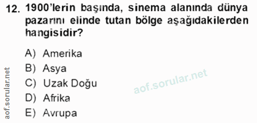 12. soru: 1900 'lerin başında, sinema alanında dünya pazarını elinde tutan bölge aşağıdakilerden hangisidir? A) Amerika B) Asya…