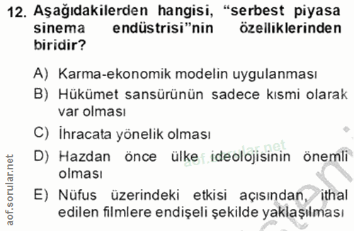 12. soru: Aşağıdakilerden hangisi, "serbest piyasa sinema endüstrisi"nin özelliklerinden biridir? A) Karma-ekonomik modelin uyg…